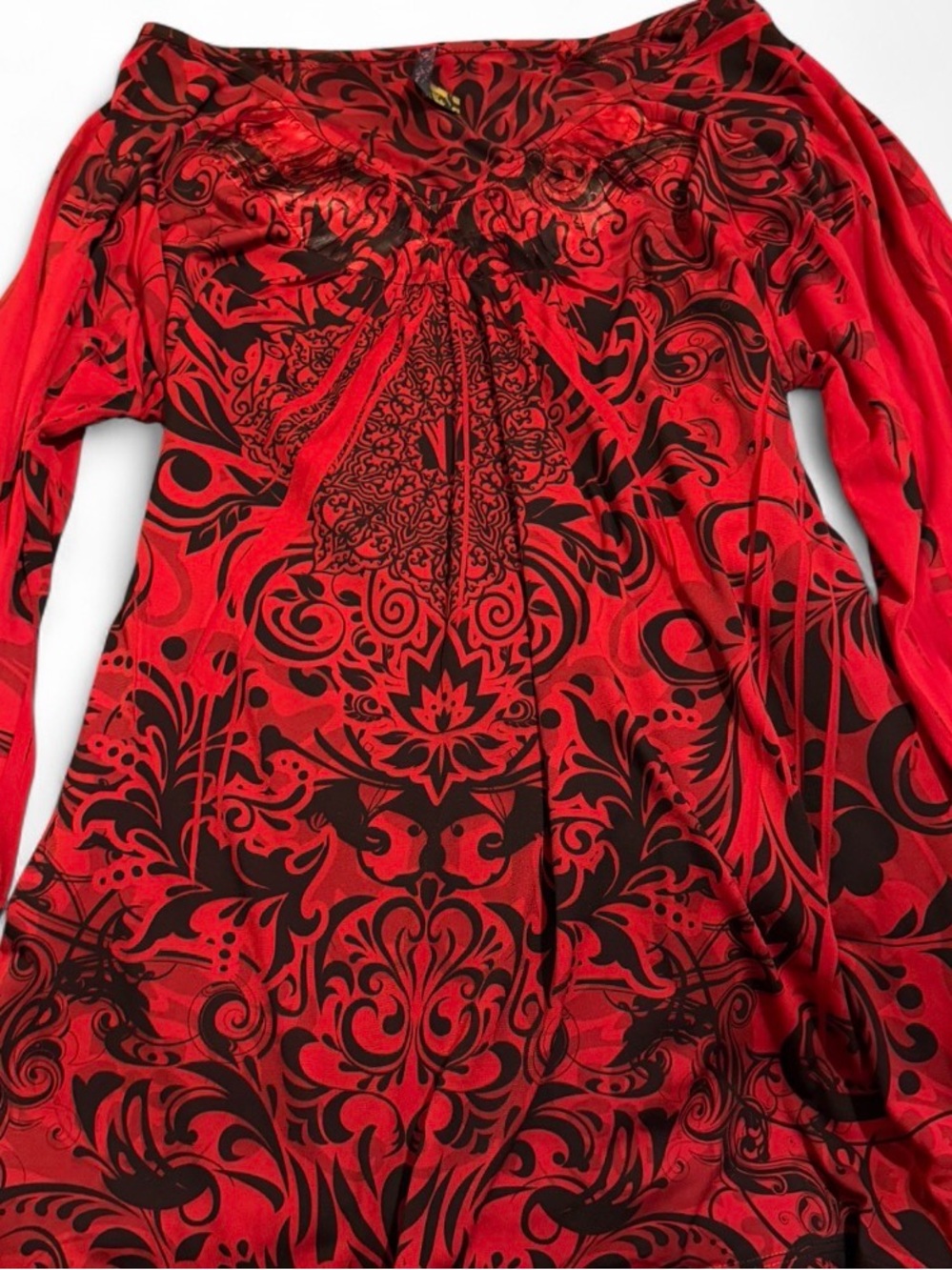 Vintage J. Life Y2K Red & Black Damask Gothic Blouse